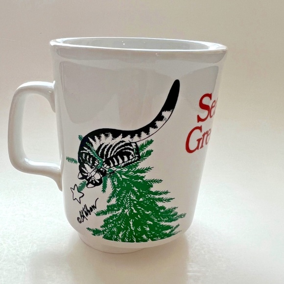 B. Kliban cat Seasons Greetings Mug  Tree And Black Cat 1980’s Kiln Craft - Picture 3 of 5